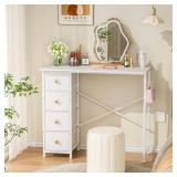 DAOUTIME Vanity Desk No Mirror, Small Makeup Vanity with 4 Fabric Drawers, White Dressing Table for Small Spaces, 35.4 Inches Girls Makeup Table Bedroom - Retail: $51 DAOUTIME Vanity Desk No Mirror, Small Makeup Vanity with 4 Fabric Drawers, White Dressing Table for Small Spaces, 35.4 Inches Girls Makeup Table Bedroom - Retail: $51