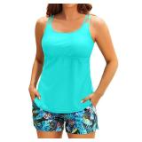 Tempt Me Aqua Leaves Two Piece Tankini Swimsuits for Women Tummy Control Bathing Suit with Shorts Athletic Swimwear XL - Retail: $35 Tempt Me Aqua Leaves Two Piece Tankini Swimsuits for Women Tummy Control Bathing Suit with Shorts Athletic Swimwear XL - Retail: $35