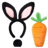 Crowye 3 Pcs Halloween Bunny Costume Set Plush Bunny Ear Headband Rabbit Tail Carrot Toy for Women Adult Cosplay Party(Black) - Retail: $10 Crowye 3 Pcs Halloween Bunny Costume Set Plush Bunny Ear Headband Rabbit Tail Carrot Toy for Women Adult Cosplay Party(Black) - Retail: $10
