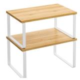 SONGMICS Cabinet Organizer Shelf, Set of 2 Kitchen Counter Shelves, Kitchen Storage, Spice Rack, Stackable, Expandable, Metal and Engineered Wood, Cloud White and Natural Beige UKCS02NW - Retail: $24 SONGMICS Cabinet Organizer Shelf, Set of 2 Kitchen Counter Shelves, Kitchen Storage, Spice Rack, Stackable, Expandable, Metal and Engineered Wood, Cloud White and Natural Beige UKCS02NW - Retail: $24