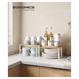 SONGMICS Cabinet Organizer Shelf, Set of 2 Kitchen Counter Shelves, Kitchen Storage, Spice Rack, Stackable, Expandable, Metal and Engineered Wood, Cloud White and Natural Beige UKCS02NW - Retail: $24 SONGMICS Cabinet Organizer Shelf, Set of 2 Kitchen Counter Shelves, Kitchen Storage, Spice Rack, Stackable, Expandable, Metal and Engineered Wood, Cloud White and Natural Beige UKCS02NW - Retail: $24