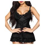 RSLOVE Sexy Lingerie for Women Lace Babydoll Chemise Sleepwear Nightdress Black S - Retail: $20 RSLOVE Sexy Lingerie for Women Lace Babydoll Chemise Sleepwear Nightdress Black S - Retail: $20