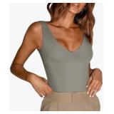 REORIA Butsmooth® Womens Trendy Sexy Plunge Deep V Neck Sleeveless V Backless Going Out Tank Bodysuits Tops Medium  - Retail: $25 REORIA Butsmooth® Womens Trendy Sexy Plunge Deep V Neck Sleeveless V Backless Going Out Tank Bodysuits Tops Medium  - Retail: $25