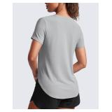 CRZ YOGA Cloudweight Workout Tops for Women Lightweight Athletic Short Sleeve Shirts Gym Running Side Slit T-Shirts Silver Gray Large - Retail: $24 CRZ YOGA Cloudweight Workout Tops for Women Lightweight Athletic Short Sleeve Shirts Gym Running Side Slit T-Shirts Silver Gray Large - Retail: $24