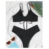 Meetall Black High Cut Triangle Bikini Set Swimsuits for Women Sexy Cheeky String Brazilian Bathing Suits Two Piece Size M - Retail: $33 Meetall Black High Cut Triangle Bikini Set Swimsuits for Women Sexy Cheeky String Brazilian Bathing Suits Two Piece Size M - Retail: $33