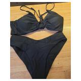 Meetall Black High Cut Triangle Bikini Set Swimsuits for Women Sexy Cheeky String Brazilian Bathing Suits Two Piece Size M - Retail: $33 Meetall Black High Cut Triangle Bikini Set Swimsuits for Women Sexy Cheeky String Brazilian Bathing Suits Two Piece Size M - Retail: $33