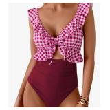 Eomenie One Piece Swimsuit for Women Tummy Control Ruffle Bathing Suit V Neck Ruched Swim Suit Slimming Cutout Swimwear Medium  - Eomenie One Piece Swimsuit for Women Tummy Control Ruffle Bathing Suit V Neck Ruched Swim Suit Slimming Cutout Swimwear Medium  -