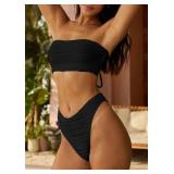 ZAFUL Women Strapless Textured Bandeau Bikini 2 Piece Swimwear Cheeky Solid Lace up Bathing Suits Large - Retail: $15 ZAFUL Women Strapless Textured Bandeau Bikini 2 Piece Swimwear Cheeky Solid Lace up Bathing Suits Large - Retail: $15