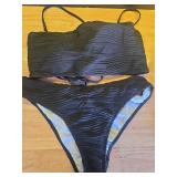 ZAFUL Women Strapless Textured Bandeau Bikini 2 Piece Swimwear Cheeky Solid Lace up Bathing Suits Large - Retail: $15 ZAFUL Women Strapless Textured Bandeau Bikini 2 Piece Swimwear Cheeky Solid Lace up Bathing Suits Large - Retail: $15
