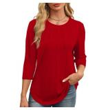 XIEERDUO 3/4 Length Sleeve Womens Tops Dressy Casual Crewneck Pleated Tunic Tops Loose Fit Christmas Red XL - Retail: $10 XIEERDUO 3/4 Length Sleeve Womens Tops Dressy Casual Crewneck Pleated Tunic Tops Loose Fit Christmas Red XL - Retail: $10