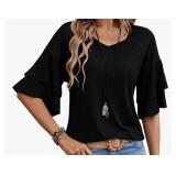 Womens Blouses Ruffle Sleeve Top V Neck Shirts Casual Outfit Bell Sleeve Cute Tee Spring Fall Summer Fashion Clothes XXL - Retail: $15 Womens Blouses Ruffle Sleeve Top V Neck Shirts Casual Outfit Bell Sleeve Cute Tee Spring Fall Summer Fashion Clothes XXL - Retail: $15