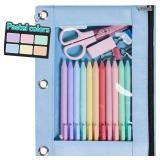 Forvencer Pencil Pouch for 3 Ring Binder, Pastel Pencil Case with Smooth Zipper, Cute Soft Pencil Bag with Clear Window and 3 Reinforced Grommets, Big Capacity Binder Bag, School Office Supplies, Blue Forvencer Pencil Pouch for 3 Ring Binder, Pastel Pencil Case with Smooth Zipper, Cute Soft Pencil Bag with Clear Window and 3 Reinforced Grommets, Big Capacity Binder Bag, School Office Supplies, Blue
