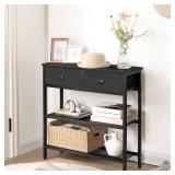 HOOBRO 29.5\ Narrow Console Table with 2 Fabric Drawers, Sofa Table, Small Entryway Table with 3-Tier Storage Shelves, Behind Couch Table, for Living Room, Hallway, Black BB72XG01 - Retail: $57in HOOBRO 29.5\ Narrow Console Table with 2 Fabric Drawers, Sofa Table, Small Entryway Table with 3-Tier Storage Shelves, Behind Couch Table, for Living Room, Hallway, Black BB72XG01 - Retail: $57in
