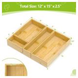 Greatseas Silverware Bamboo Drawer Organizer Tray, 4 PCS Kitchen Drawer Organizer Storage for Utensil Cutlery, Bathroom, Office Desk, Makeup Greatseas Silverware Bamboo Drawer Organizer Tray, 4 PCS Kitchen Drawer Organizer Storage for Utensil Cutlery, Bathroom, Office Desk, Makeup