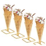 BLBYHO Single Metal Gold Ice Cream Cone Holder Stand, Individua Waffle Cone Holder Sushi Hand Roll Stand for Standard Size Ice Cream Cones Appetizer Charcuterie Cones, Sugar Cones, Sushi (4 Pack) - Re BLBYHO Single Metal Gold Ice Cream Cone Holder Stand, Individua Waffle Cone Holder Sushi Hand Roll Stand for Standard Size Ice Cream Cones Appetizer Charcuterie Cones, Sugar Cones, Sushi (4 Pack) - Re