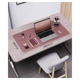 YSAGi Double-Sided Desk Mat, Eco Cork and Leather Desk Protector, Large Mouse Pad and Writing Pad for Office and Home (35.4x17in, Cork + Dark Pink) - Retail: $14 YSAGi Double-Sided Desk Mat, Eco Cork and Leather Desk Protector, Large Mouse Pad and Writing Pad for Office and Home (35.4x17in, Cork + Dark Pink) - Retail: $14