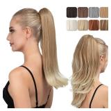 YOUNGWAYS Clip in Ponytail Extension 18 Inch Pony Tails Hair Extensions for Women Long Straight Curly Tail Ponytail Hair piece Synthetic Fake Versatile Pony Gloden Blonde and Beach Blonde Tips - Retai YOUNGWAYS Clip in Ponytail Extension 18 Inch Pony Tails Hair Extensions for Women Long Straight Curly Tail Ponytail Hair piece Synthetic Fake Versatile Pony Gloden Blonde and Beach Blonde Tips - Retai