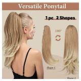 YOUNGWAYS Clip in Ponytail Extension 18 Inch Pony Tails Hair Extensions for Women Long Straight Curly Tail Ponytail Hair piece Synthetic Fake Versatile Pony Gloden Blonde and Beach Blonde Tips - Retai YOUNGWAYS Clip in Ponytail Extension 18 Inch Pony Tails Hair Extensions for Women Long Straight Curly Tail Ponytail Hair piece Synthetic Fake Versatile Pony Gloden Blonde and Beach Blonde Tips - Retai