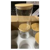 4pk Modern Glass Storage Jars with Bamboo Lids - Retail: $25 4pk Modern Glass Storage Jars with Bamboo Lids - Retail: $25