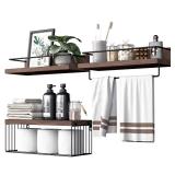 PopiShelves Bathroom Shelves Over Toilet for Wall, Floating Shelves with Storage Basket Paper Holer for Kitchen Living Room, Bedroom and Classroom, Set of 3 (Dark Brown) - Retail: $27 PopiShelves Bathroom Shelves Over Toilet for Wall, Floating Shelves with Storage Basket Paper Holer for Kitchen Living Room, Bedroom and Classroom, Set of 3 (Dark Brown) - Retail: $27
