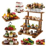 Roowest Wood Cake Stands Set of 6 Wood Dessert Tower Dessert Trays Desert Stands Cupcake Stand Rustic 3 Tier Farmhouse Cupcake Serving Stands with Dessert Trays for Tea Party(Brown) - Retail: $103 Roowest Wood Cake Stands Set of 6 Wood Dessert Tower Dessert Trays Desert Stands Cupcake Stand Rustic 3 Tier Farmhouse Cupcake Serving Stands with Dessert Trays for Tea Party(Brown) - Retail: $103