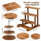 Roowest Wood Cake Stands Set of 6 Wood Dessert Tower Dessert Trays Desert Stands Cupcake Stand Rustic 3 Tier Farmhouse Cupcake Serving Stands with Dessert Trays for Tea Party(Brown) - Retail: $103 Roowest Wood Cake Stands Set of 6 Wood Dessert Tower Dessert Trays Desert Stands Cupcake Stand Rustic 3 Tier Farmhouse Cupcake Serving Stands with Dessert Trays for Tea Party(Brown) - Retail: $103