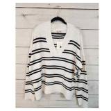 A.n.a. 2XL White Striped V-neck Sweater A.n.a. 2XL White Striped V-neck Sweater