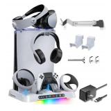 Charging Station for PS5 Edge & PSVR 2 Controller with AC Adapter and 3-Level Cooling Fan, PS5 Cooling Station with PS5 & PS VR2 Controller Charger, PS 5 VR 2 Headset Controller Storage Stand 