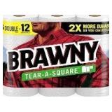 PACK OF 2-Brawny Tear-A-Square Paper Towels, 6 Double Rolls = 12 Regular Rolls, 3 Sheet Sizes (Quarter, Half, Full), Strength for All Messes, Cleanups, and Meal Prep - Retail: $45