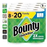 Bounty Quick Size Paper Towels, White, 8 Family Rolls = 20 Regular Rolls - Retail: $23