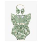 Karwuiio Infant Baby Girls Bodysuit Rompers Dress, Daisy, Green, 6-12 Mo