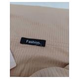 Fashion Womens Beige Ribbed Two-Piece Clothing Set, Large