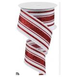 Wire Ribbed Red And White Ribbon, 2.5 Inch Wide