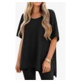 Oversized Split Side V-neck T-Shirt Size Lg