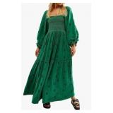 Floerns Womens Boho Ditsy Floral Print Off Shoulder Long Sleeve Split Maxi A Line Dress Size Large