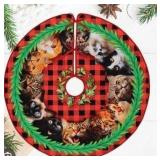 Buffalo Plaid Cat Christmas Tree Skirt