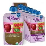 Plum Organics Stage 2 Baby Food  Apple Raspberry Spinach & Greek Yogurt  3.5 oz Pouch  6 Count- BB-5/17/25