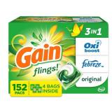 Gain Flings! Liquid Laundry Detergent Pacs - Original Scent - 4 bags - Retail: $55