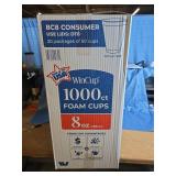 WinCup 8oz Hot and Cold Foam Cups - 1000 Count  - Retail: $22