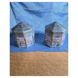 M&S Musical Snowy Christmas Cookie Tin with Light Projector - Set of 2 - Retail: $40