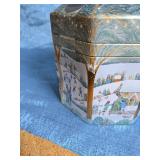 M&S Musical Snowy Christmas Cookie Tin with Light Projector - Set of 2 - Retail: $40