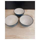 Set of 3 Blue Ceramic Ceral Bowls - Retail: $45