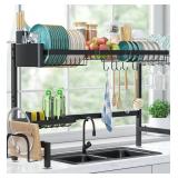 Over The Sink Dish Drying Rack - Adjustable 2 Tier Large Capacity Stainless Steel Drainer with Cutlery & Utensil Holders, Kitchen Storage & Organization - Retail: $49