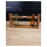 Handcrafted Wooden Shot Glass Display with Glass Skull Holders - Only 2 glasses. - Retail: $35