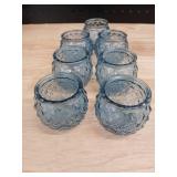 Blue Diamond Pattern Glass Tea Light Holders - Set of 7 - Retail: $28