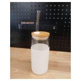 Glass Jar with Bamboo Lid and Glass Straw (Only 1 straw) set of 2 - Retail: $30