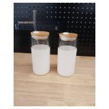 Glass Jar with Bamboo Lid and Glass Straw (Only 1 straw) set of 2 - Retail: $30