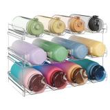 Lifewit Stackable Water Bottle Organizer for Cabinet, Plastic Bottle Holder Fits Bottles & Tumblers up to 3.8\" Diameter, Pantry, Countertop & Fridge, 3 Tier Holds 12 Bottles - Retail: $27