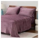 Berkshire Shiny  Shearling Sheet Set With Extra Pillowcases. Full Purple  - Retail: $72