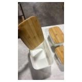 3 Pack Storage Bins with Bamboo Lids, Food Plastic Storage Containers with Lids Stackable Storage Box, Comes with 3 Storage Bins Multiple Sizes, Color White. (Large bin is stained on lid)